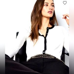 White House Black Market Color Block Cardigan White/Black SZ Small NWT